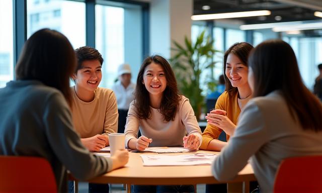 Makan Musings team collaborating in modern Singapore office workspace